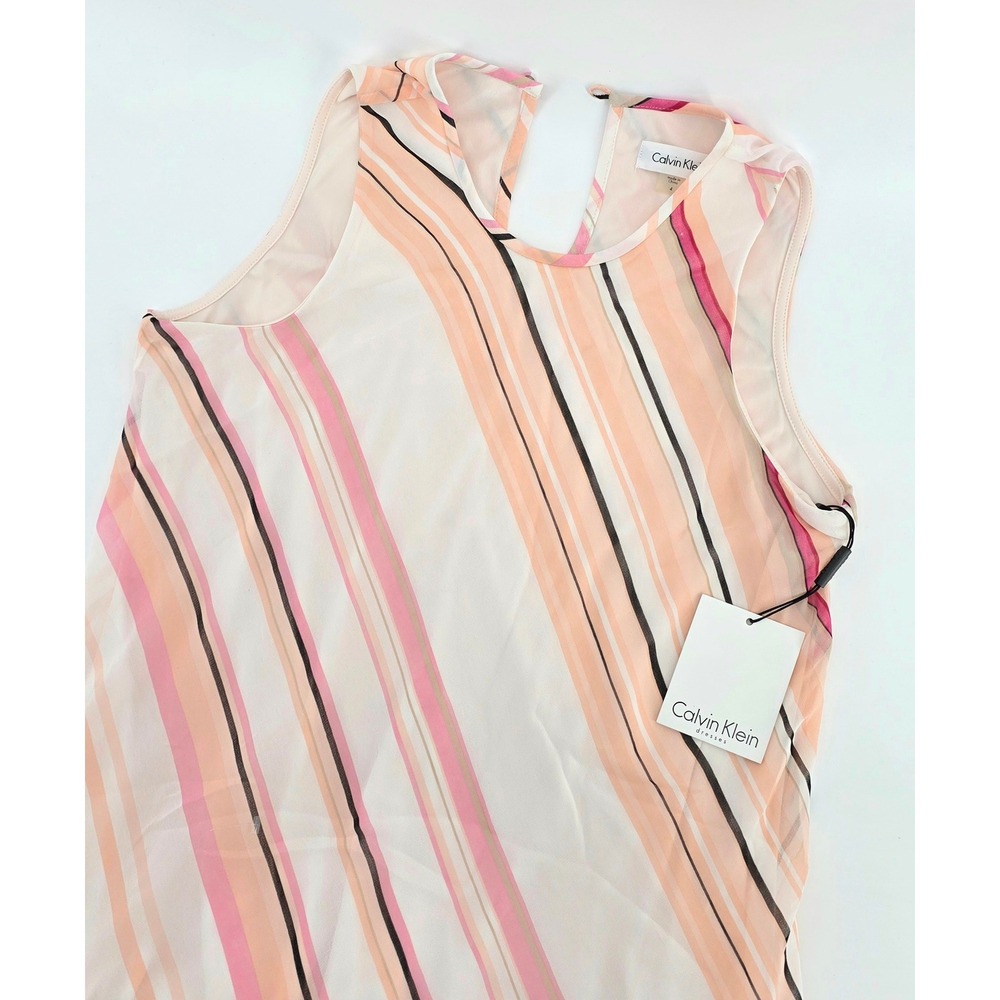 Calvin Klein Sleeveless Shift Dress Preppy Pink Striped Size 4 Womens Classy NWT